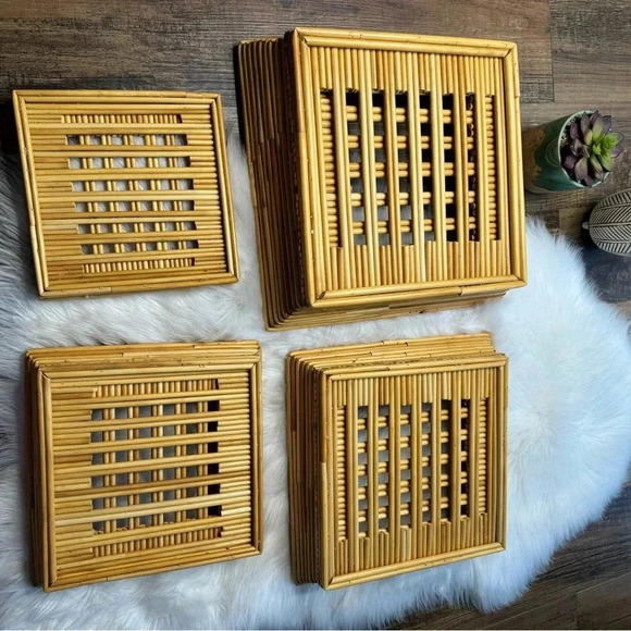 1970s Square Bamboo Stacking Baskets - Picture 14 of 15
